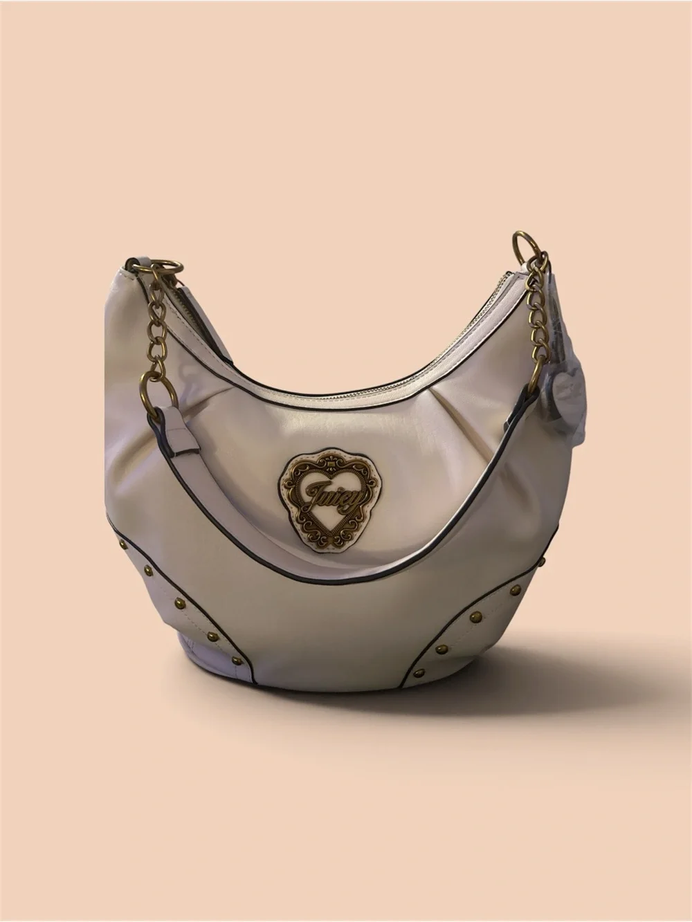 Juicy Couture Beige Shoulder Hobo Bag with Heart Medallion